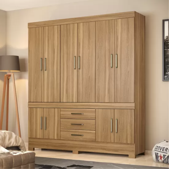 Guarda Roupa Casal Demóbile New Murano com  192 cm de Largura 10 portas 03 gavetas com pés Amendola Touch 134