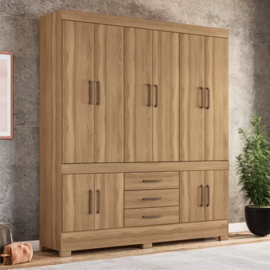 Guarda Roupa Casal Demóbile New Murano com  192 cm de Largura 10 portas 03 gavetas com pés Amendola Touch 134