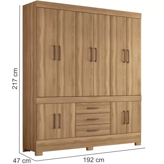 Guarda Roupa Casal Demóbile New Murano com  192 cm de Largura 10 portas 03 gavetas com pés Amendola Touch 134