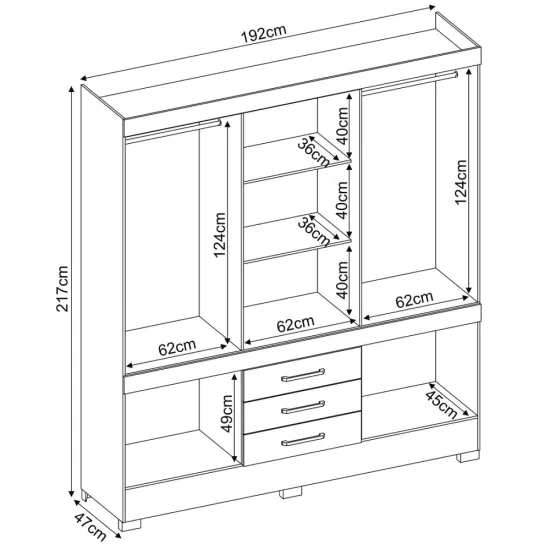 Guarda Roupa Casal Demóbile New Murano com  192 cm de Largura 10 portas 03 gavetas com pés Amendola Touch 134