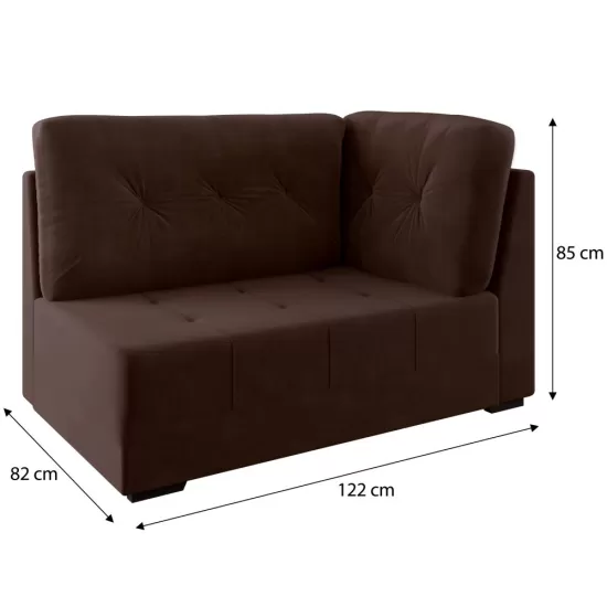 Sofá de Canto Cori 1080 Flex 5 lugares com Puff em tecido Veludo Cacau
