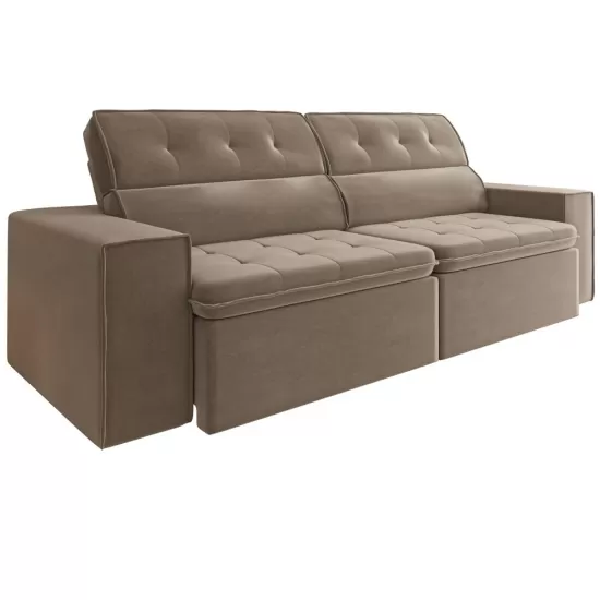 Sofá Retrátil e Reclinável 4 lugares Mamflex Petrópolis 3061 230 cm Tecido Veludo Capuccino Fino Paris