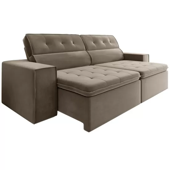 Sofá Retrátil e Reclinável 4 lugares Mamflex Petrópolis 3061 230 cm Tecido Veludo Capuccino Fino Paris