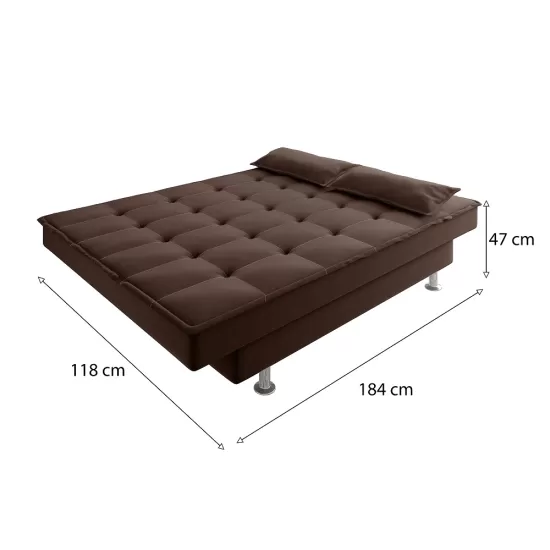 Sofá Cama Bicama 3 lugares Saloma 5031 com 2 almofadas em tecido veludo cacau