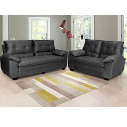 Conjunto Sofá Hellen Premium 3 e 2 lugares em tecido Velut Cinza