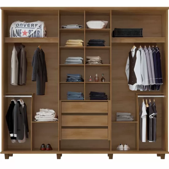 Guarda Roupa de Casal RV Móveis França com 240 cm de Largura espelho e pés cinamomo Off White