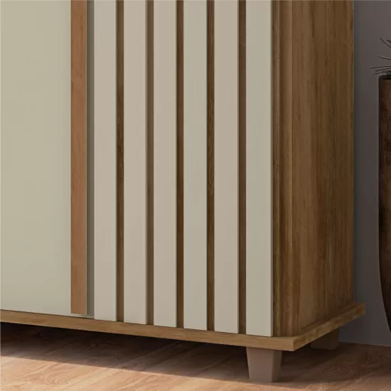 Guarda Roupa de Casal RV Móveis França com 240 cm de Largura espelho e pés cinamomo Off White