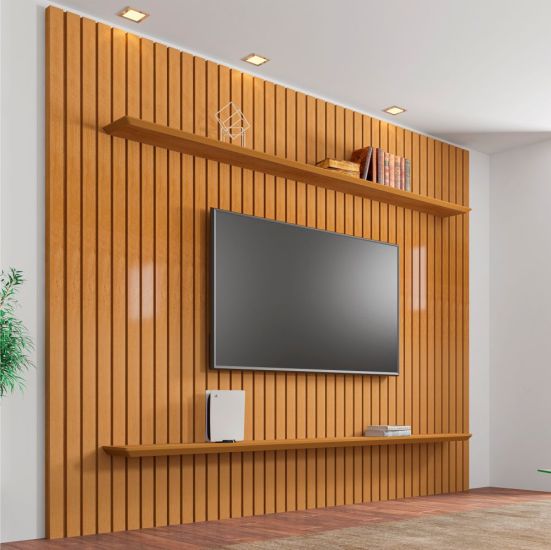 Painel RV Móveis Roma com prateleiras para TV de até 75 polegadas largura de 2,30 metros cinamomo