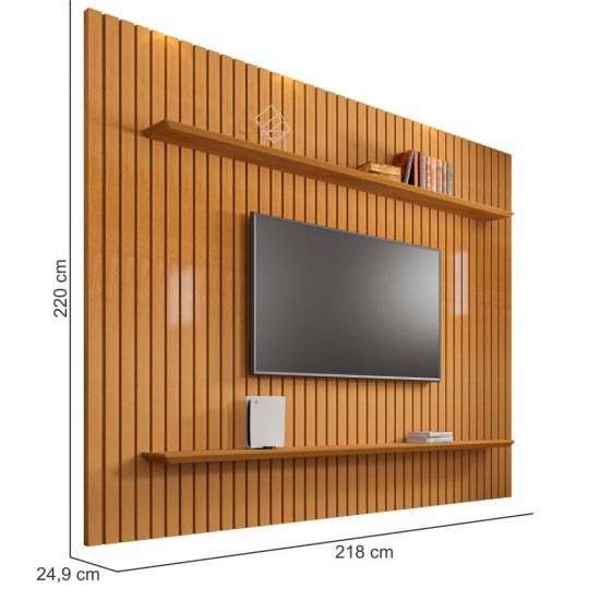 Painel RV Móveis Roma com prateleiras para TV de até 75 polegadas largura de 2,18 metros cinamomo