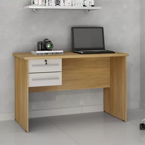 Escrivaninha mesa para computador Valdemóveis Byte com 2 gavetas com chave  Cinamomo OFF White