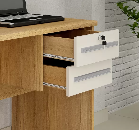 Escrivaninha mesa para computador Valdemóveis Byte com 2 gavetas com chave  Cinamomo OFF White
