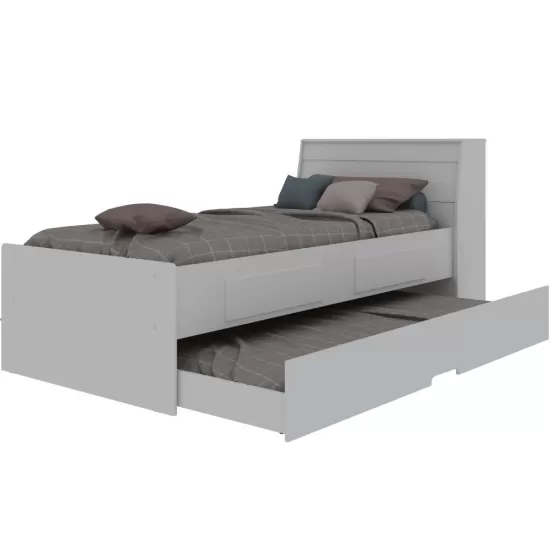 Cama Solteiro Gelius Bibox Teen com auxiliar 2 gavetas cabeceira com baú 100% MDF Branca/Branca Rosa/Branca Azul