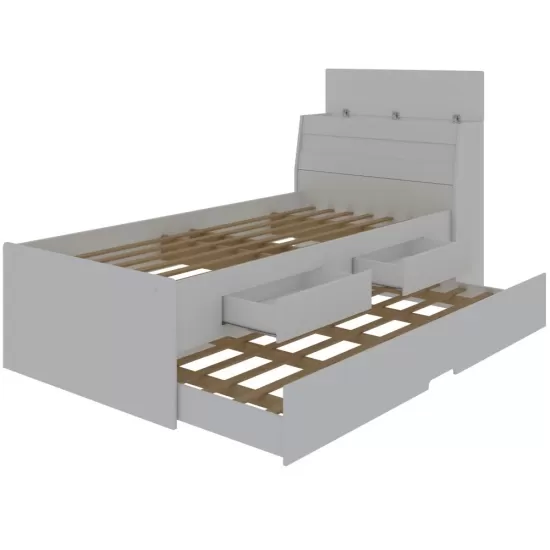 Cama Solteiro Gelius Bibox Teen com auxiliar 2 gavetas cabeceira com baú 100% MDF Branca/Branca Rosa/Branca Azul