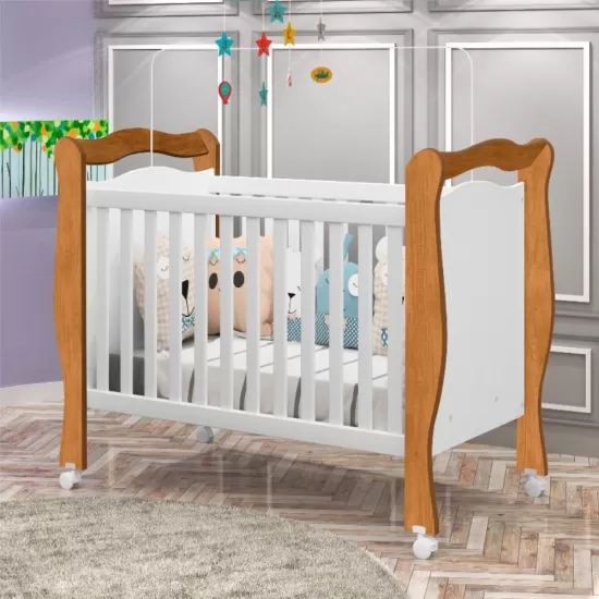 Berço Mini Cama J&A Móveis Alvin padrão Americano com rodízios Nature Branco