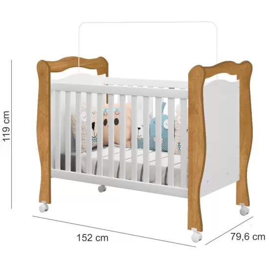 Berço Mini Cama J&A Móveis Alvin padrão Americano com rodízios Nature Branco