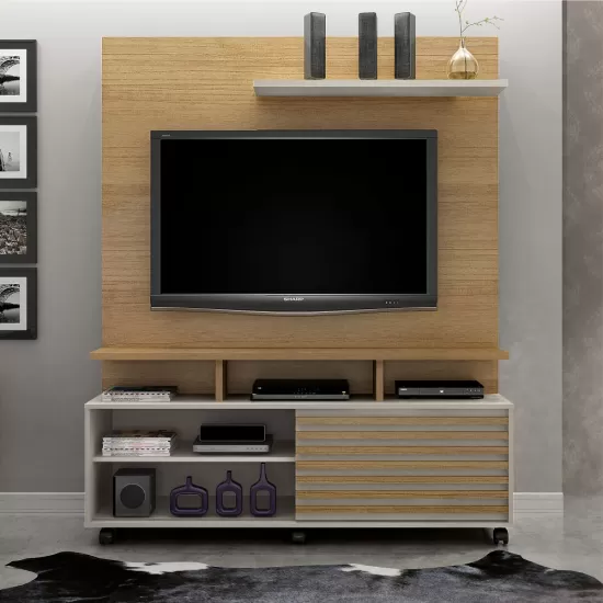 Estante Home Theater Valdemóveis Star para TV de ate 60 polegadas com porta e nichos com 150 cm de Largura Cinamomo OFF White