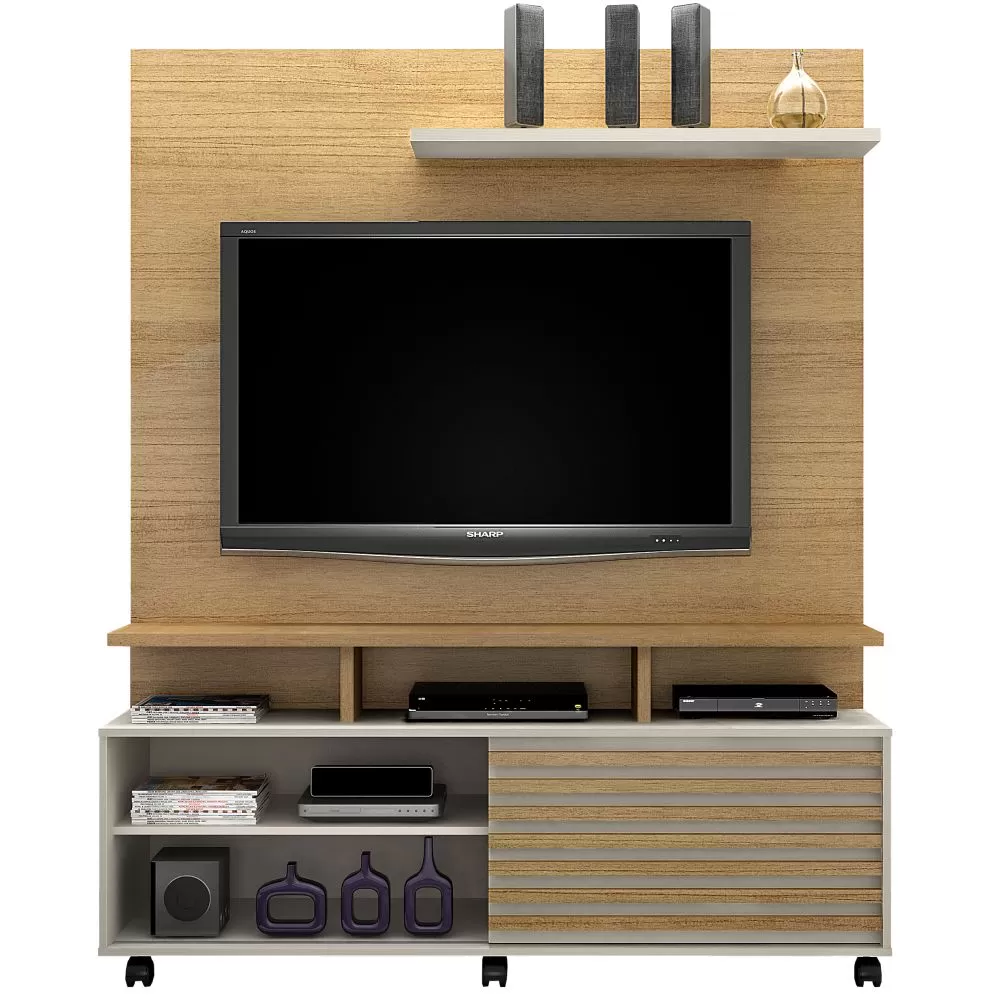 Estante Home Theater Valdemóveis Star para TV de ate 60 polegadas com porta e nichos com 150 cm de Largura Cinamomo OFF White