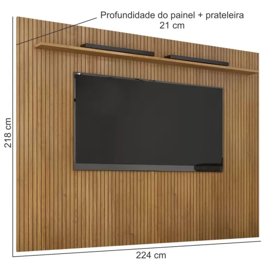 Painel Home Suspenso Fresado Valdemóveis Curitiba 2,24 metros de largura para TV de ate 75” Cinamomo