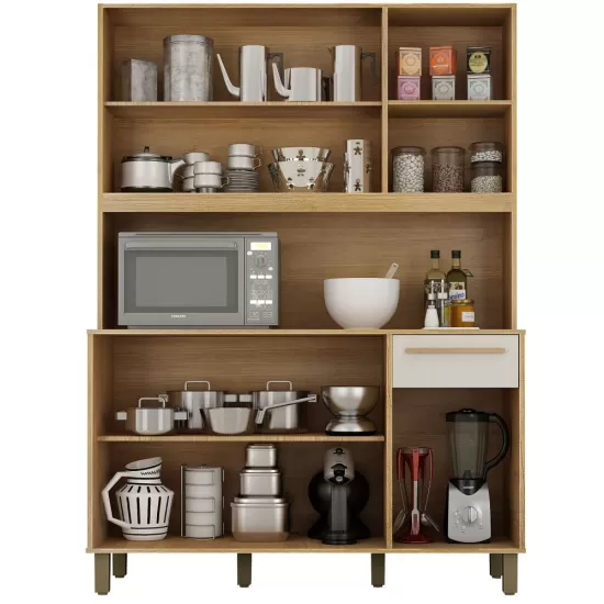 Armário de Cozinha Valdemóveis Rubi 5 portas 1 gaveta 3 nichos com 120 cm de Largura Cinamomo OFF White