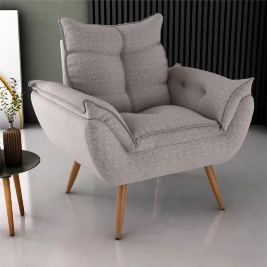 Poltrona Decorativa Opala Matrix Tokio com pés palito em tecido Linho Bege