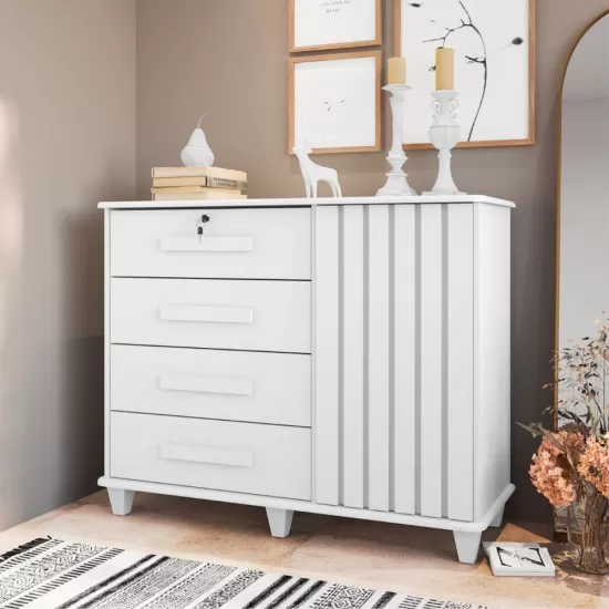 Cômoda RV Móveis Grécia com 4 gavetas e sapateira largura de 1,20 metros Branco