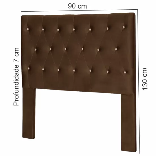 Cabeceira Solteiro Mega Vince estofada em tecido Veludo para cama box de 88 cm Marrom