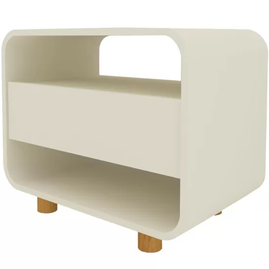 Mesa de cabeceira Gelius Innova 1 gaveta design curvo pés de madeira  100% MDF  OFF White 