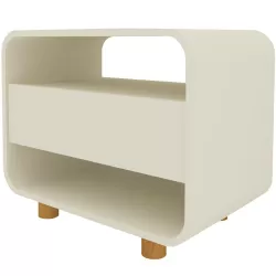 Mesa de cabeceira Gelius Innova 1 gaveta design curvo pés de madeira  100% MDF  OFF White 