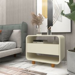 Mesa de cabeceira Gelius Innova 1 gaveta design curvo pés de madeira OFF White 