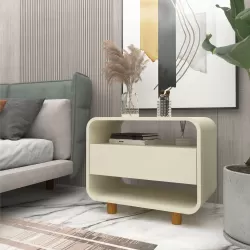 Mesa de cabeceira Gelius Innova 1 gaveta design curvo pés de madeira  100% MDF  OFF White 