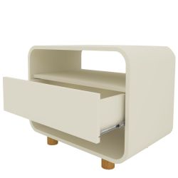 Mesa de cabeceira Gelius Innova 1 gaveta design curvo pés de madeira OFF White 
