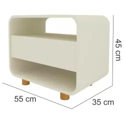 Mesa de cabeceira Gelius Innova 1 gaveta design curvo pés de madeira  100% MDF  OFF White 