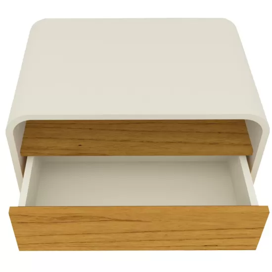 Mesa de cabeceira Gelius Innova 1 gaveta design curvo pés de madeira  100% MDF  OFF White Naturale