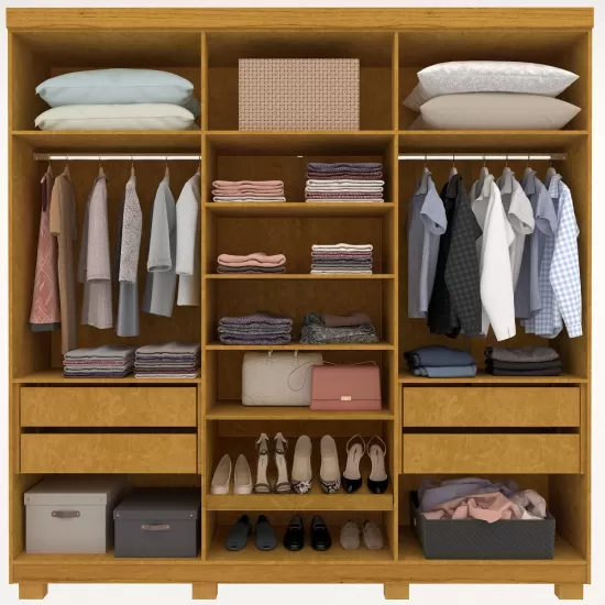 Guarda Roupas Roupeiro Casal Gelius Imperatriz 100% MDF com 230 cm de Largura 06 portas 4 gavetas com espelho e pés Naturale OFF White