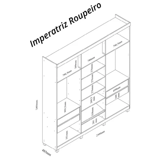 Guarda Roupas Roupeiro Casal Gelius Imperatriz 100% MDF com 230 cm de Largura 06 portas 4 gavetas com espelho e pés Naturale OFF White