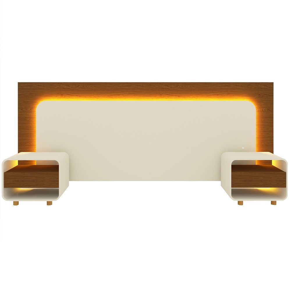 Cabeceira extensível Gelius Innova 02 mesa de cabeceira para cama box de Casal 138 cm, Queen 158 cm e King 193 cm Castanho OFF White