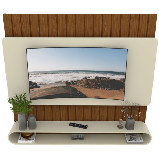 Painel Home Gelius Prime para TV de ate 75 polegadas cantos arredondados Castanho OFF White