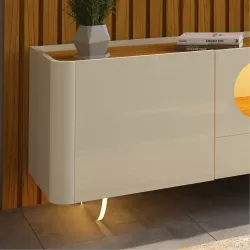 Painel Gelius Nobre e Rack nobre com LED para TV de ate 85 polegadas pês de vidro  com 230 cm de Largura 100% MDF  Naturale OFF White