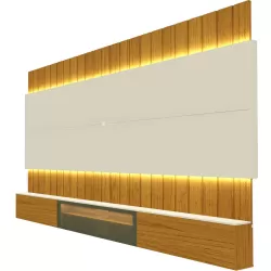 Painel Estante Home Suspenso Gelius Soberano Reflecta para TV de até 85polegadas com LED 260 cm de Largura  100% MDF  Naturale OFF White