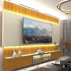Painel Estante Home Suspenso Gelius Soberano Reflecta para TV de até 85polegadas com LED Naturale OFF White