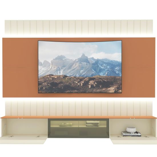 Painel Estante Home Suspenso Gelius Soberano Reflecta para TV de até 85 polegadas com LED OFF White TerraCota