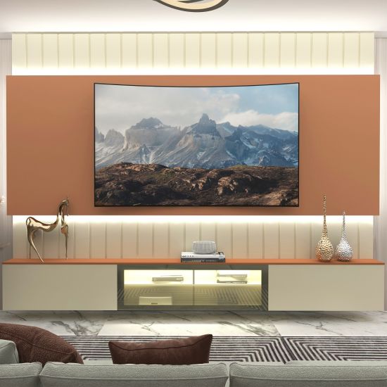 Painel Estante Home Suspenso Gelius Soberano Reflecta para TV de até 85 polegadas com LED OFF White TerraCota