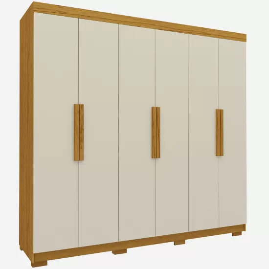 Guarda roupa Roupeiro Gelius Império 100% MDF com 183,5 cm de Largura 06 portas 02 gavetas com pés Naturale OFF White
