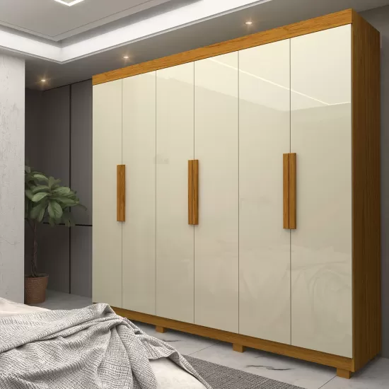 Guarda roupa Roupeiro Gelius Império 100% MDF com 183,5 cm de Largura 06 portas 02 gavetas com pés Naturale OFF White
