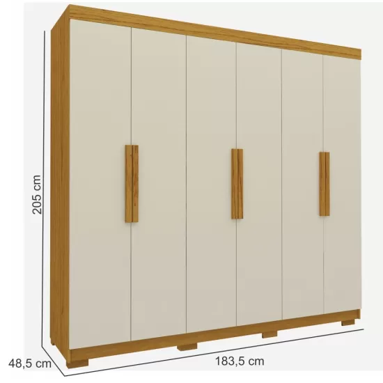 Guarda roupa Roupeiro Gelius Império 100% MDF com 183,5 cm de Largura 06 portas 02 gavetas com pés Naturale OFF White