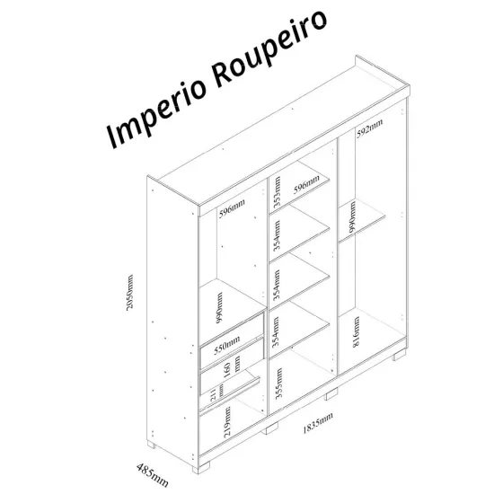 Guarda roupa Roupeiro Gelius Império 100% MDF com 183,5 cm de Largura 06 portas 02 gavetas com pés Naturale OFF White