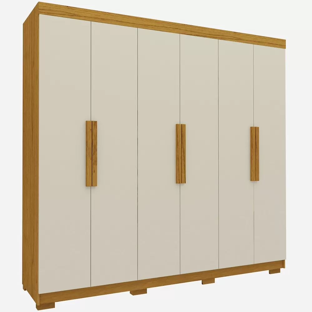 Guarda roupa Roupeiro Gelius Império 100% MDF com 183,5 cm de Largura 06 portas 02 gavetas com pés Naturale OFF White