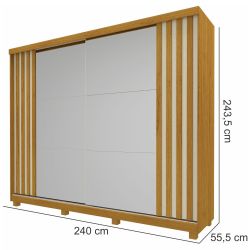 Guarda Roupa Casal Gelius Ares  100% MDF com 240 cm de Largura 2 portas de correr com espelho nas 02 portas e pés Naturale OFF White