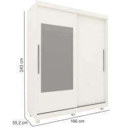 Guarda Roupa Roupeiro Solteiro Gelius Agata  100% MDF com 166 cm de Largura  02 portas de correr com espelho e pés Branco