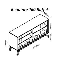 Buffet Balcão Aparador Gelius Requinte  100% MDF com LED pés de madeira maciça largura 1,6 metros naturale OFF White